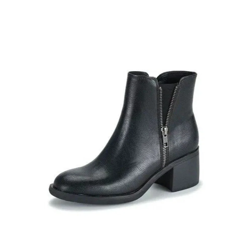 Baretraps Womens 8 M Black Avery Faux Leather Double Zipper Booties DISPLAY QX6